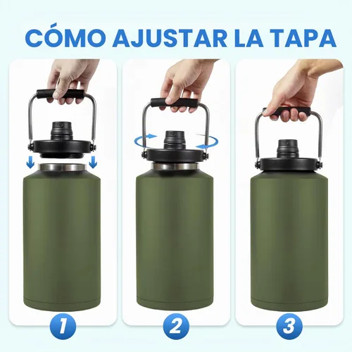 Vista 4 de Botella de agua de 1 galón aislada con popote, botella de agua de acero inoxidable de 128 onzas, boca ancha, doble vacío, apta para lavavajillas
