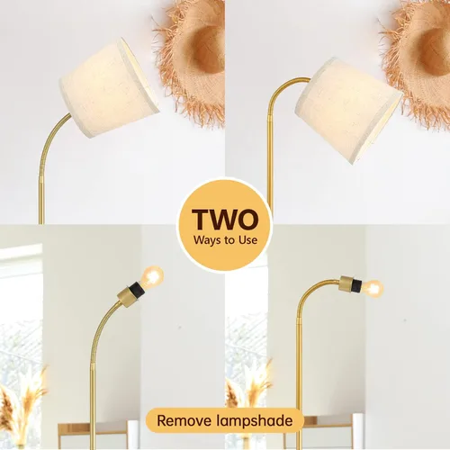 Vista 5 de AUQUEE - Lámpara de pie LED, lámpara de pie ajustable con pantalla de lino para sala de estar, luz de lectura moderna de cuello de ganso ajustable