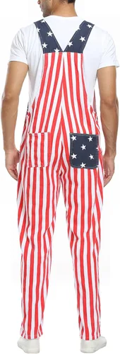 Vista 2 de Bib Overalls for Men Adjustable Straps Jumpsuit Striped Women Coveralls with Pockets