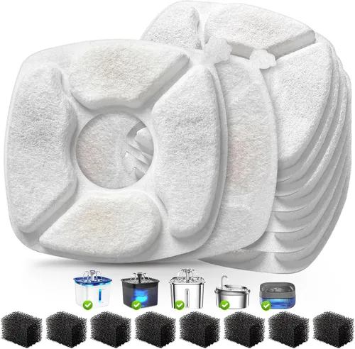 Vista 7 de 16 Piezas Filtros de Repuesto para Fuente de Agua para Gatos - Paquete de 8 Filtros de Fuente para Gatos con Paquete de 8 Esponjas, Filtro de Fuente