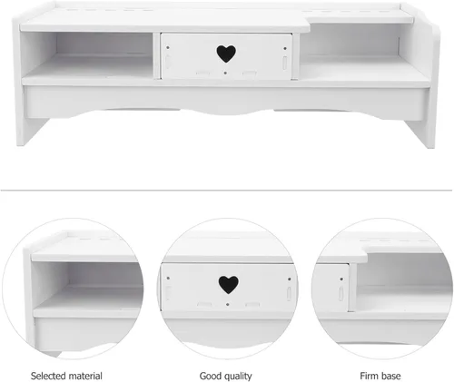 Vista 6 de BESPORTBLE Soporte elevador para monitor de computadora con cajón, organizador de escritorio para oficina en casa, estante de almacenamiento