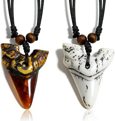 Vista 9 de Collar de Diente de Tiburón Ymimanchil - Collar de Dientes de Tiburón de Verano para Hombres - Collar de Surfista de Playa - Collar de Cuero