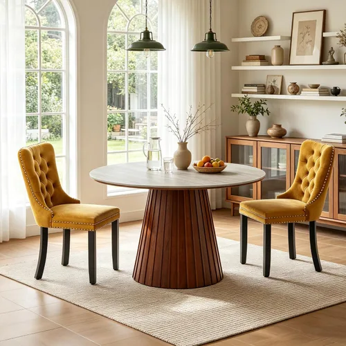 Vista 29 de SSLine 41.3 in Round Sintered Stone Dining Table for 4 Fluted Pedestal Base