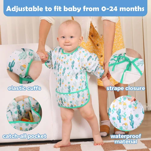 Vista 9 de Lictin Long Sleeve Bibs 5 Pack - Baby Bibs for Girl or Boy, Reusable Infant for Feeding Teething or Weaning