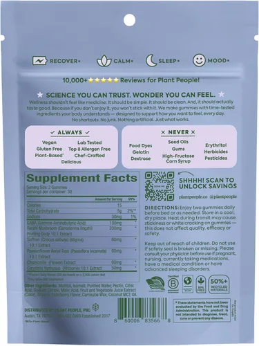 Vista 9 de Plant People WonderSleep - Suplemento de gomitas de hongos para dormir, sin melatonina con súper hongos Reishi, sabor a saúco salvaje, sin azúcar