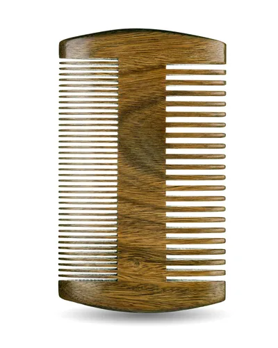 Vista 3 de Peine de madera de sándalo para barba para hombres, peine de madera natural con dientes dobles finos y gruesos, peine para bigote antiestático, sin