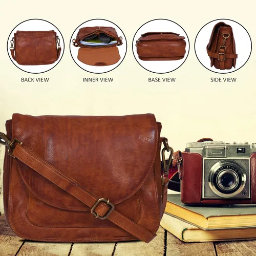 Vista 6 de Pequeño bolso cruzado de cuero genuino de aspecto vintage para mujer