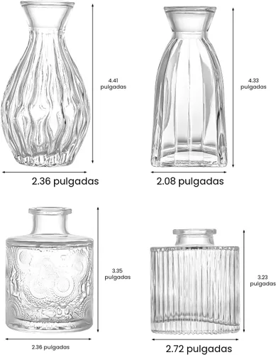 Vista 2 de Juego de 4 jarrones de cristal, 4 tamaños de florero pequeño para decoración de mesa de fiesta o hogar