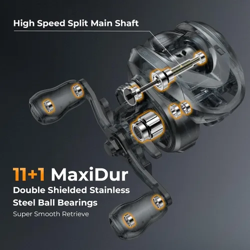 Vista 6 de KastKing Kestrel Carbon Baitcasting Fishing Reels, Finesse Baitcaster Gris - Derecho - 8.4:1