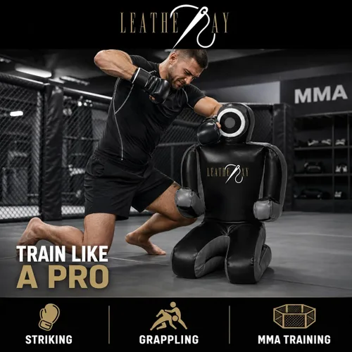 Vista 7 de LEATHERAY MMA Jiu Jitsu Grappling Dummy Judo Saco de boxeo, Maniquí de Jiu Jitsu brasileño, Lucha Grappling BJJ Dummy Negro - Sin relleno