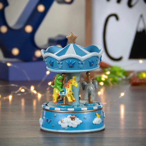 Vista 2 de Northlight Carrusel musical giratorio azul de 6.5" para niños