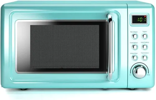 Vista 8 de Horno microondas retro, Safeplus de 0.7 pies cúbicos, microondas de 700 W con placa de acero laminado en frío, 5 micro descongelación y función