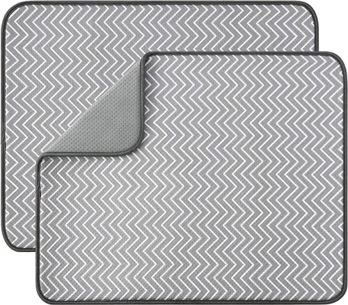Vista 9 de Estera de secado de platos para cocina, paquete de 2, esteras de drenaje de platos de microfibra ultra absorbente de Subekyu, 19.2 por 15.8 pulgadas