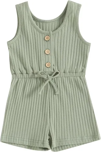 Vista 85 de Traje de verano para niña pequeña, de manga corta, acanalado, overol liso, pantalones cortos, ropa para recién nacidos
