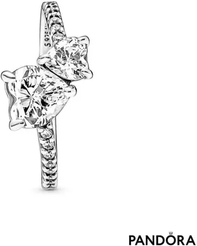 Vista 3 de PANDORA Anillo brillante de doble corazón, talla 50, Cobre, plata de ley, circonita, Zirconia cúbica