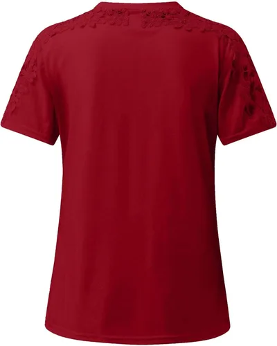 Vista 5 de DASAYO Camiseta de manga corta de encaje de color sólido para mujer, cómoda, casual, para salir, camisetas de moda