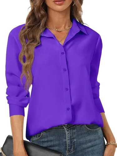 Vista 23 de Camisas de manga larga con botones para mujer, básicas, clásicas, suaves, con cuello a la moda, elegantes y casuales
