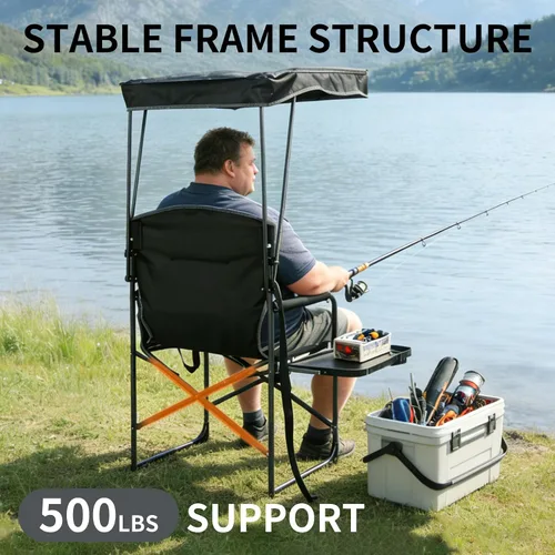 Vista 6 de Sillas de campamento de gran tamaño con dosel, silla plegable de directores con mesa auxiliar y bolsillos, sillas plegables portátiles para adultos