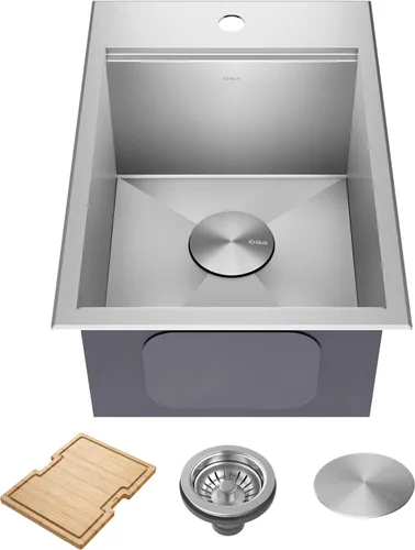 Vista 24 de KRAUS Kore KWT321-15 - Fregadero de cocina o bar con estación de trabajo, 15 pulgadas, montaje directo, cuenco individual, de acero inoxidable