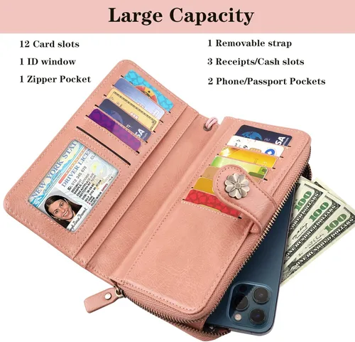 Vista 3 de Carteras para mujer soporte de múltiples tarjetas cartera de embrague organizador de tarjetas monedero para mujer con correa de muñeca