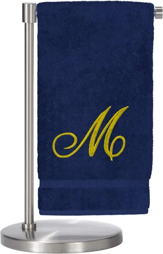Vista 107 de Script R - Toalla de baño con monograma, regalo personalizado, 27 x 54 pulgadas, juego de 1 toalla bordada con texto dorado, 100% algodón turco Navy