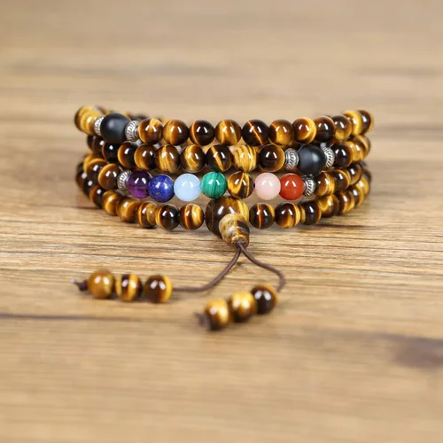 Vista 3 de COAI 108 Japa Mala 7 chakras piedra cruzada collar, Piedra