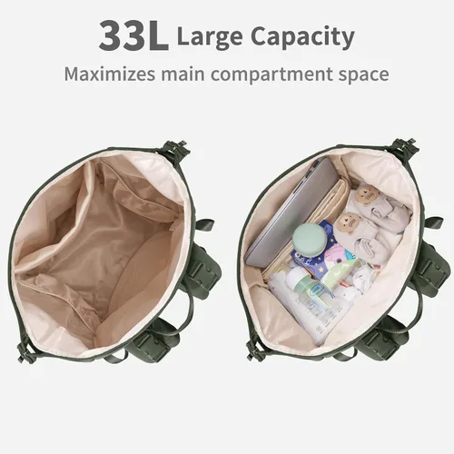 Vista 4 de CEI-CEI Mochila de neopreno para pañales con bolsillos aislados, bolsas grandes de maternidad para bebés recién nacidos, bolsa de viaje con Verde