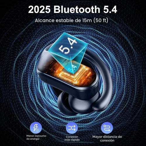 Vista 2 de Auriculares inalámbricos, auriculares deportivos Bluetooth 5.4 IPX8 impermeables, 70H con sonido de graves profundos, 4 micrófonos ENC con Azul