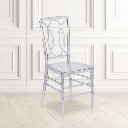 Vista 2 de Flash Furniture Flash Elegance - Silla apilable de cristal con respaldo de diseñador, silla para eventos, resistente a los rayos UV UV Resistant
