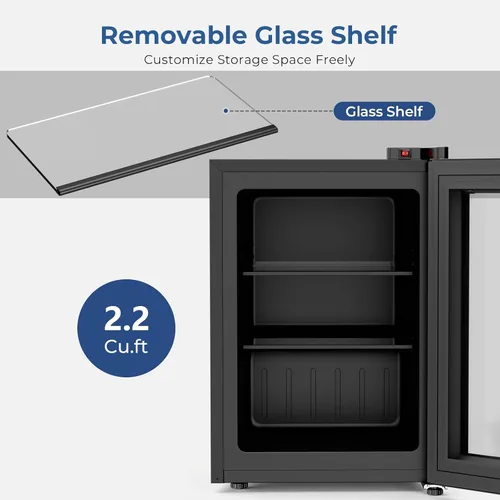 Vista 9 de COWSAR Mini congelador vertical, 2.2 pies cúbicos de pantalla compacta con puerta de cristal, 7 ajustes de temperatura ajustables (-1 a -14℉)