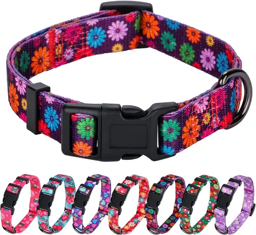 Vista 11 de Collar de perro para perros pequeños con patrón floral para hembras y perros, talla S A1_Girasol