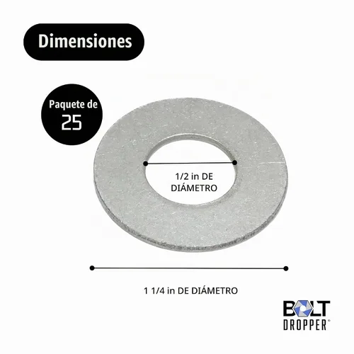 Vista 3 de Bolt Dropper Arandela plana de acabado de acero inoxidable de 1/2", 1-1/4" de diámetro exterior - Acero inoxidable 18-8 (304), altamente resistente