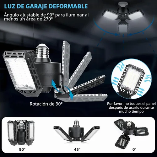 Vista 4 de 4 paquetes de luces LED para garaje, 60 W, luz de techo de garaje deformable, 8000 lm, E26, luces de sótano con 3 paneles LED ajustables, se adapta