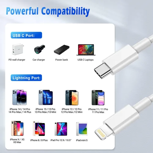 Vista 7 de Cable USB C a Lightning [Certificado Apple MFi] Paquete de 2 de 6 pies Cable de Cargador Rápido para iPhone Power Delivery Tipo C Cable de Carga