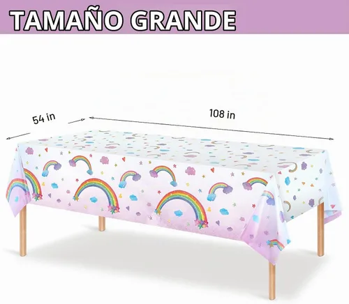 Vista 2 de Tegeme Mantel desechable de plástico con diseño de arco iris, impermeable, rectangular, fiesta, carnaval, suministros de decoración, 108 x 54