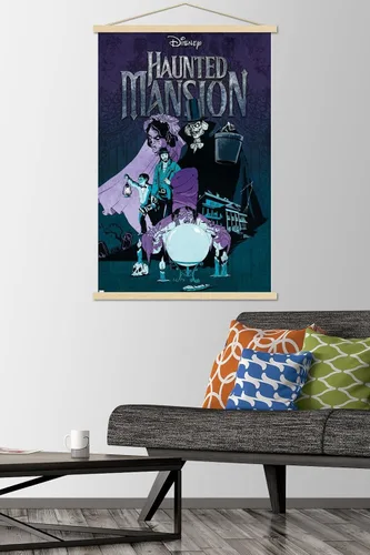 Vista 2 de Trends International Disney Haunted Mansion - Póster de pared de grupo, 22.375 x 34 pulgadas, paquete de impresión premium y colgador de madera