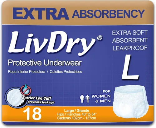 Vista 9 de LivDry Ropa interior para incontinencia para adultos, pañales de absorción extra para adultos, protección contra fugas, talla S, paquete de 20