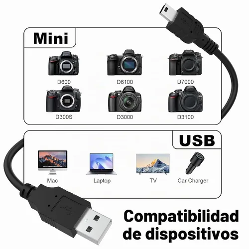 Vista 2 de UC-E4 Cable USB de transferencia de fotos compatible con Nikon D40 D50 D60 D70 D70S D80 D90 D100 D200 D300 D300S D610 D700 D3000 D3100 D7000 D1x D1x