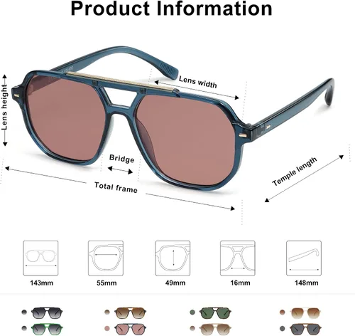 Vista 5 de SOJOS Gafas de sol polarizadas estilo aviador retro de moda para hombres y mujeres, estilo vintage de los años 70, marco cuadrado elegante SJ2283
