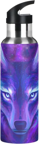 Vista 4 de Botella de Agua de Lobo Tazas de Lobo Botella de Agua Galaxia para Niños Niñas con Tapa de Pajita Lobos Aislada Acero Inoxidable Frasco de Agua a007