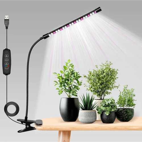 Vista 9 de iPower - Lámpara LED de crecimiento con espectro completo para plantas de interior, cuello de cisne ajustable, 2/3 modos de luz y 5/10 niveles