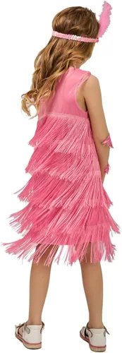 Vista 3 de Disfraz de satén flapper de moda para niños y niñas (S, M, L)