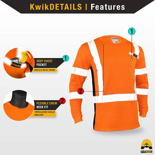 Vista 5 de KwikSafety Operator Long Sleeve Safety Shirts Class 3 ANSI OSHA Hi Vis PPE