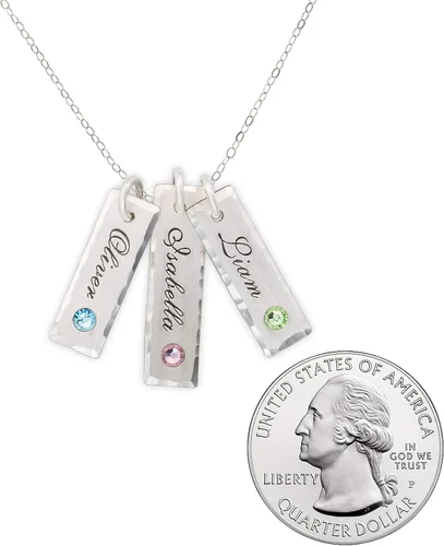 Vista 2 de Unity in Three - Collar personalizado con dije de Swarovski. Colgantes personalizados con nombres de tu elección. Elige hasta 3 piedras natales