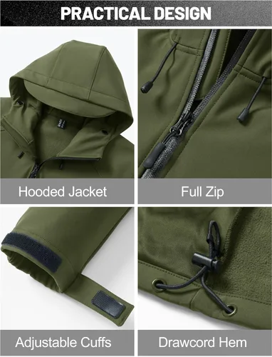 Vista 5 de MAGCOMSEN Chaqueta impermeable Softshell para hombre, con forro polar, ligera, con capucha, rompevientos, para invierno, senderismo, táctica