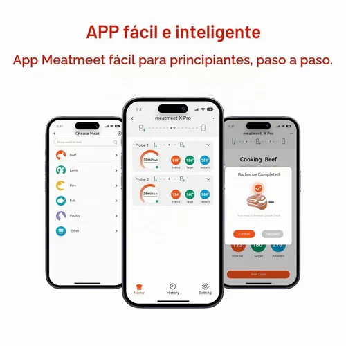Vista 8 de Termómetro inalámbrico Meatmeet X Pro para carne con Wi-Fi dual y Bluetooth, termómetro digital para carne con 2 sondas y base de pantalla LED, 6