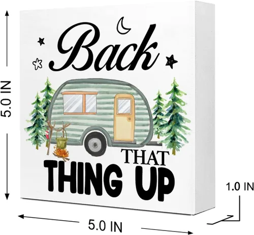 Vista 2 de Back That Thing Up - Cartel divertido de placa de madera para campamento, con cita rústica, bloque de madera para el hogar, cámper, decoración