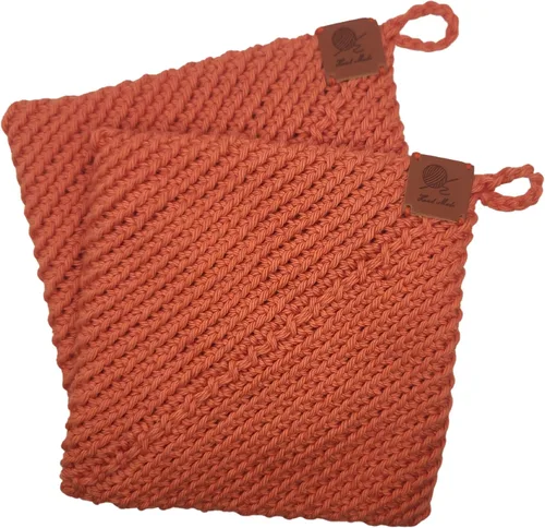 Vista 5 de Soportes para ollas de ganchillo hechos a mano, colección de color sólido, algodón de 6 x 6 pulgadas, resistentes al calor, doble capa, lazo