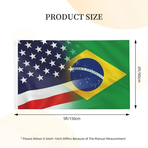 Vista 3 de Bandera de Brasil y Estados Unidos, 3 x 5 pies, doble cara, colores vivos y resistentes a la decoloración UV para habitaciones de casa al aire libre