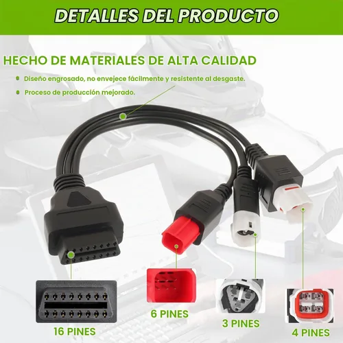 Vista 3 de Cable adaptador de diagnóstico 3 en 1 OBD2 3 pin+4 pines+6 pines a 16 pines múltiples seleccione conector de diagnóstico apto para Yamaha Kline